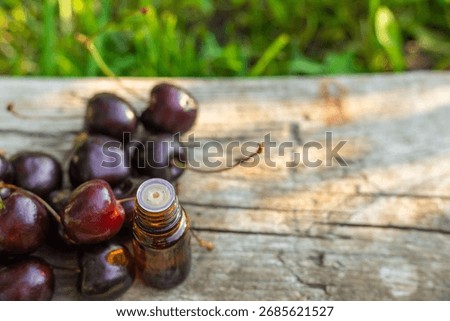 Cherry extract in supplements. Selective focus. Nature.