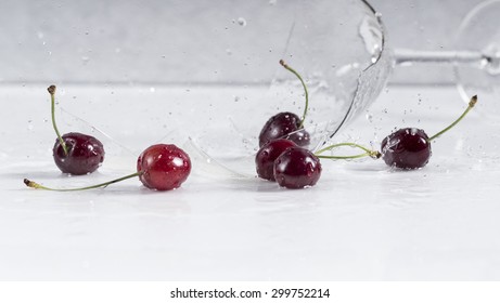 Cherry Fruits And Broken Martini Glass