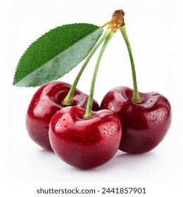 cherry isolated. cherries with leaf isolate. Whole and half of cherry on white. cherries isolate on white background. Side view cherries set - Powered by Shutterstock