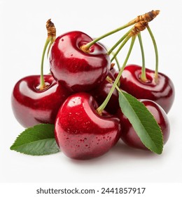 cherry isolated. cherries with leaf isolate. Whole and half of cherry on white. cherries isolate on white background. Side view cherries set - Powered by Shutterstock