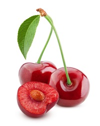 Cherry Isolated On White Background, Full Depth Of Field, Clipping Path