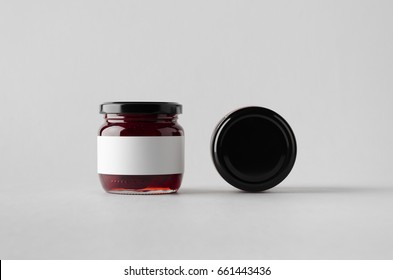 Cherry Jam Jar Mock-Up - Two Jars. Blank Label