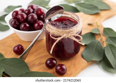 Cherry Jam In A Tin. Cherry Dessert.