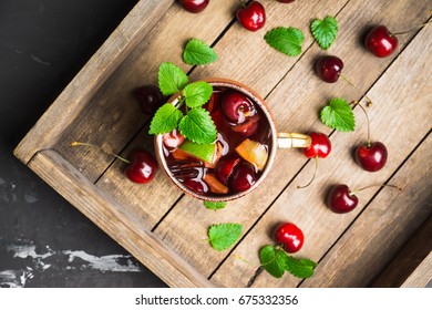 Cherry Moscow Mule On The Wooden Background. 