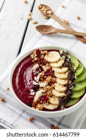 Cherry Smoothie Bowl With Fruits And Granola