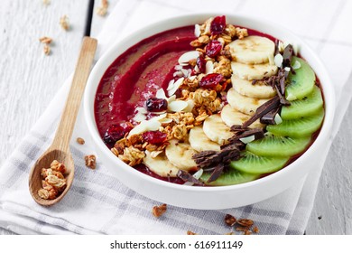 Cherry Smoothie Bowl With Fruits And Granola