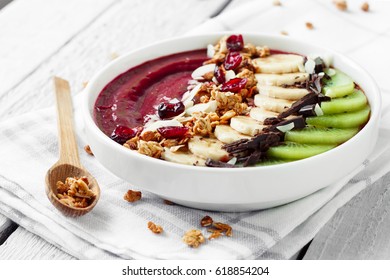 Cherry Smoothie Bowl With Fruits And Granola