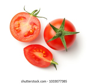 Cherry tomatoes isolated on white background. Top view