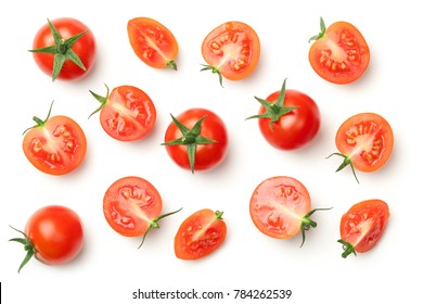 Cherry Tomatoes Isolated On White Background. Top View