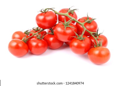 Cherry tomatoes on branch isolated on white background