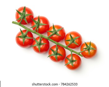 Cherry Tomatoes On Branch Isolated On White Background. Top View