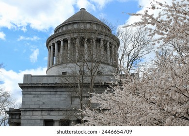 Cherry tree blossoms in front of General Grant National Memorial in Morningside Heights, Manhattan, New York City