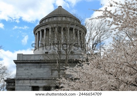 Cherry tree blossoms in front of General Grant National Memorial in Morningside Heights, Manhattan, New York City