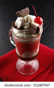 Cherry-chocolate Drink With Whipped Cream, Cherry And Chocolate Shavings.