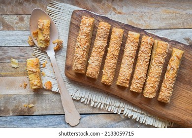 Chese cookies in the form of sticks name  Kaasstengels , Kaastengel or kue keju commonly found in the Netherlands and Indonesia