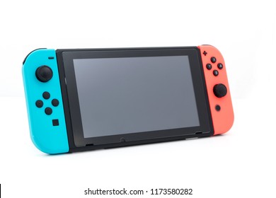 Cheshire, England - August 7th, 2018: Nintendo Switch isolated on White Background