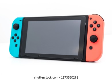 Cheshire, England - August 7th, 2018: Nintendo Switch isolated on White Background