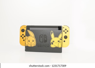 Cheshire, England - November 16th, 2018: Special Edition Pokemon Lets Go Pikachu Nintendo Switch on White Background - Shutterstock ID 1231717309