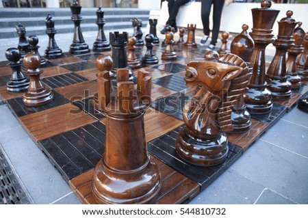 Chess in big size, made of wood in a public park.