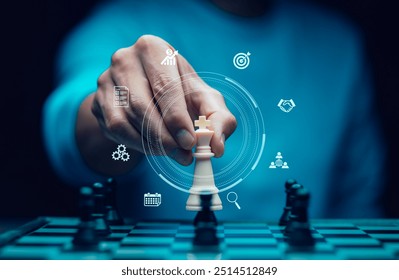 Chess board for business strategy and leadership assignment concept of team player or business team and leadership strategy or strategic planning and human resources organization risk management.