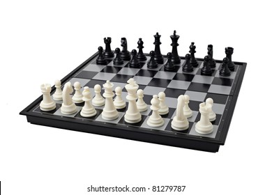 Chess Board With Figures Isolated On White Background