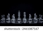 Chess board game in silver team show strategy game as business Challange competitive game ,chessboard this is business strategy plan concept with black background.