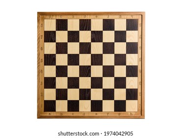 Chess board isolated on white background. Wooden chess board, shot from above.
