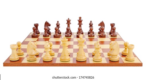 Chess Board Set Up To Begin A Game, Isolated On White Background