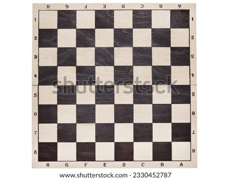 A chess board without pieces isolated on a white background. View from above. Flat Lay.