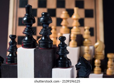 Chess Game Close Up, Chess Board, Black Pieces Queen And King