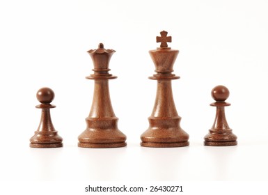 Chess Game - King, Queen And Pawns On A White Background