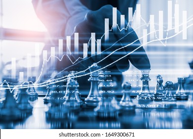 Chess Game On Chess Board On Stock Market Or Forex Trading Graph Chart For Financial Investment Concept. Economy Trends For Digital Business Marketing Strategy Analysis. Abstract Finance Background.