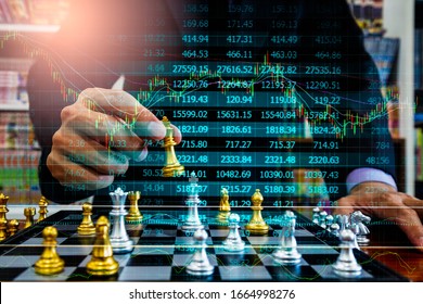 Chess game on chess board on stock market or forex trading graph chart for financial investment concept. Economy trends for digital business marketing strategy analysis. Abstract finance background.