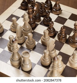 Chess Game, Top View, Close-up Chess Gambit. The Concept Of Intellectual Leisure.