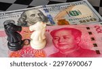 Chess game USA and China finance trade war concept.
Chinese yuan and US dollar world major market countries. 