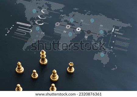 Chess with graphic icon. Intelligence business marketing and management strategy planning with information analysis. Success idea of leadership and team. Leader and teamwork brainstorming concept.