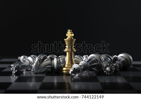 Chess (King wins the game) on black background. Success, business strategy, victory, win, winner, intellect, tactics, defeat, beat, knock, checkmate, leader or leadership concept.