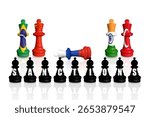 Chess made from flags of China, India, Brazil, Turkey and Russia. Sanctions for Russian war in Ukraine and for Russia support 