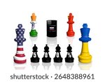 Chess made from flags of India, China, Ukraine and US. USA sanctions for Russian war and aggression in Ukraine
