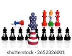 Chess made from flags of USA, China, India and Russia. Sanctions for Russian war in Ukraine and for Russia support 