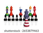Chess made from flags of USA, China, India, Brazil, Turkey and Russia. Sanctions for Russian war in Ukraine and for Russia support 