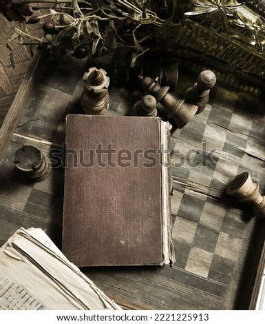 chess old pieces wooden book 