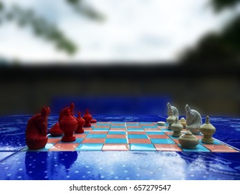 Chess on the tile Table.