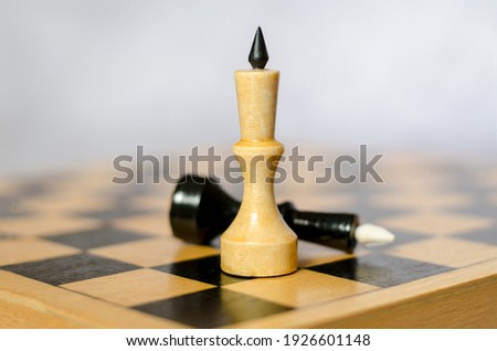 Chess piece black and white king on a chessboard, close-up. Equality concept