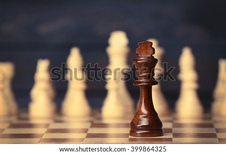 Chess pieces and game board closeup