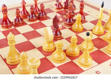 Chess Pieces On The Board During The Game Close Up.