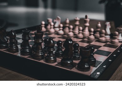 Chess pieces on the chessboard play intelligent game