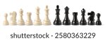 Chess pieces, representing strategy, competition, and intellectual challenge, isolated on white background