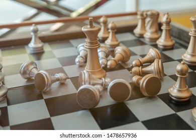 Chess is placed on a table for the evening entertainment adds stress and loneliness, brain development. soft focus