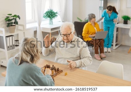 Chess playing fun, memory boosting game, active seniors play with friends, mentally challenging activities to help cognitive abilities, social contact in recreational club, retirement house amuse